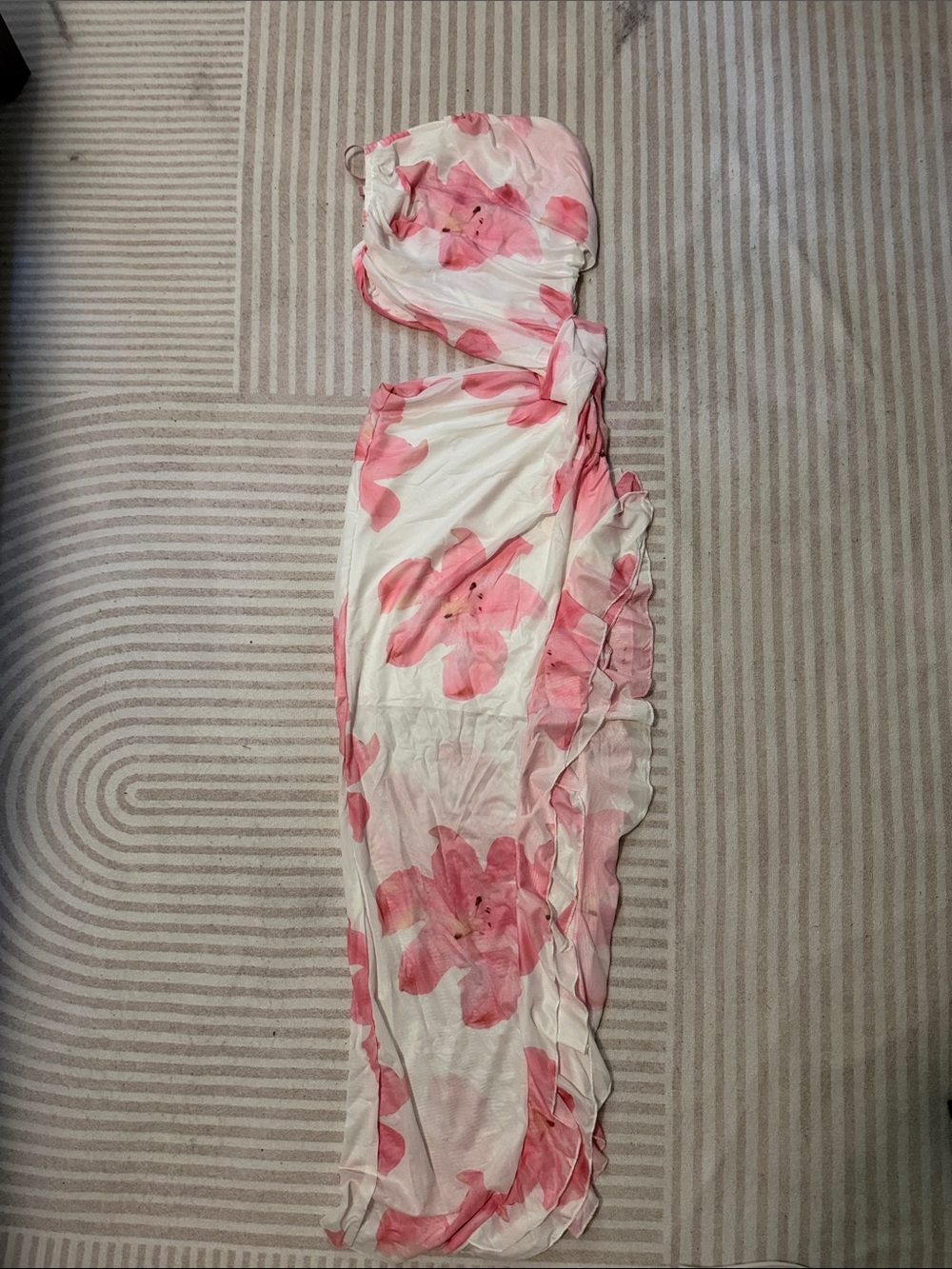 SHEIN White Maxi Dress with Pink Floral Print